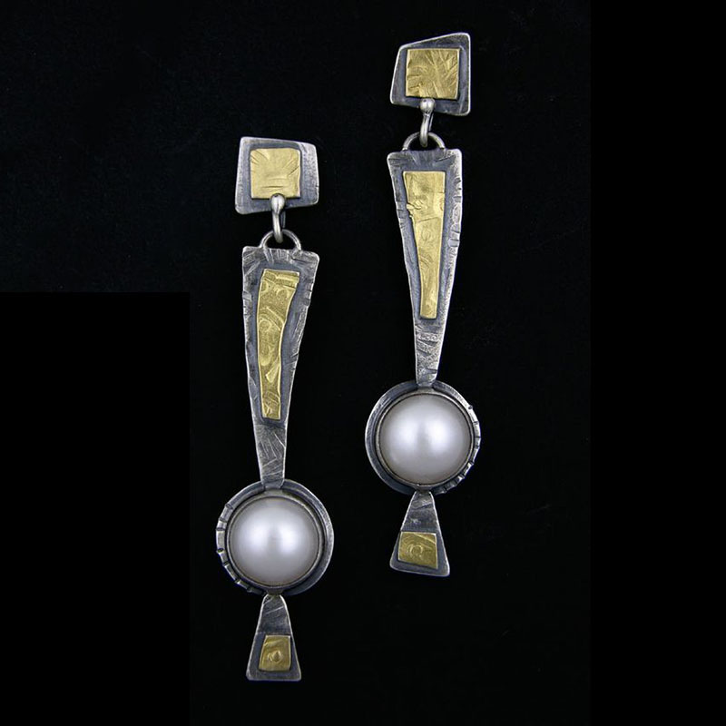 Pendientes vintage de plata con perlas colgantes