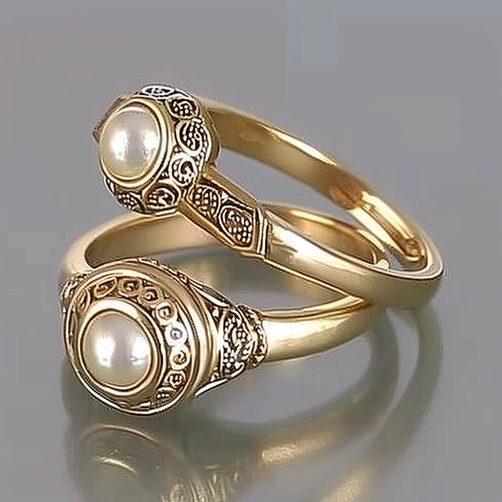 Conjunto de anillos vintage con nácar, perlas y oro