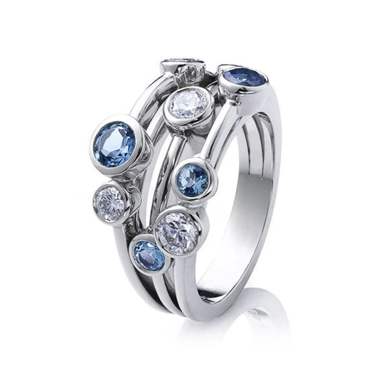 Anillo vintage de plata y zirconia azul