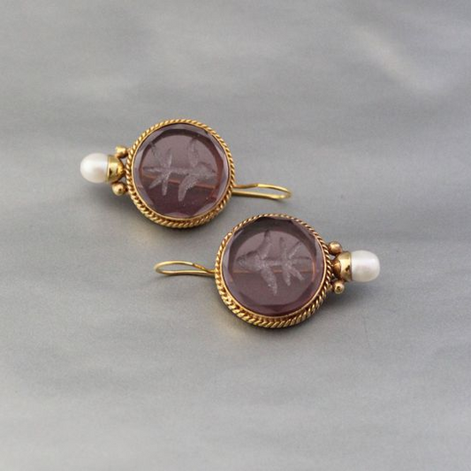Pendientes vintage de cristal de granate y perlas