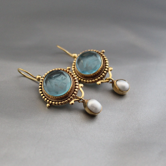 Pendientes vintage de perlas de vidrio verde