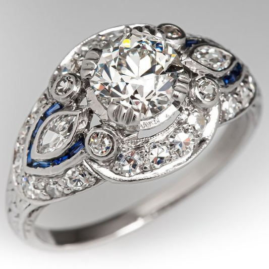 Anillo de plata vintage con zirconia y vidrio