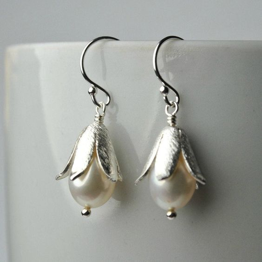 Pendientes de plata vintage Lotus Pearl