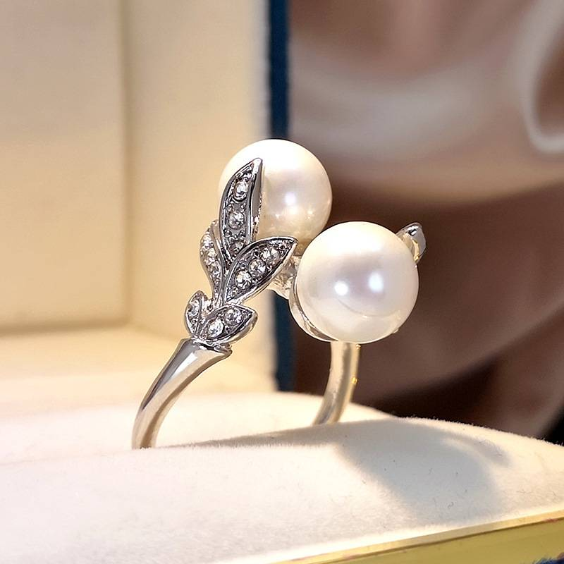 Anillo de perlas dobles vintage