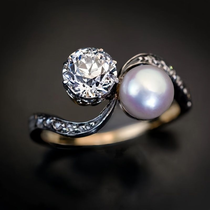 Anillo vintage de perlas y zirconia