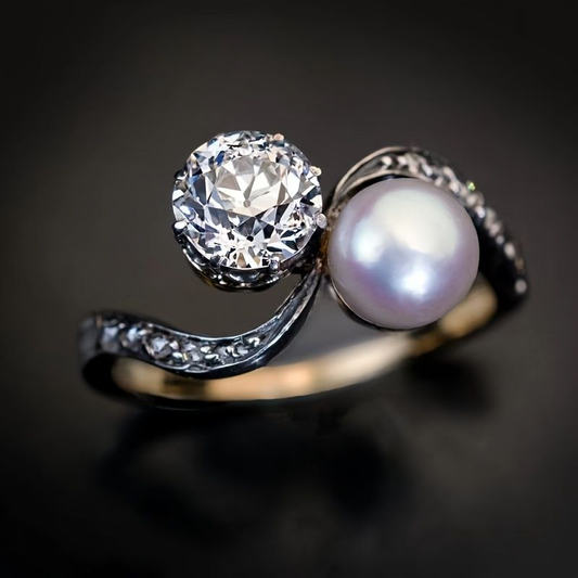 Anillo vintage de perlas y zirconia