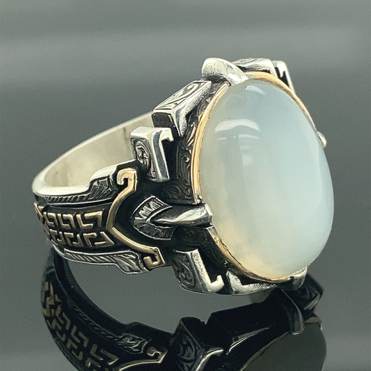 Anillo de sello de ópalo blanco vintage