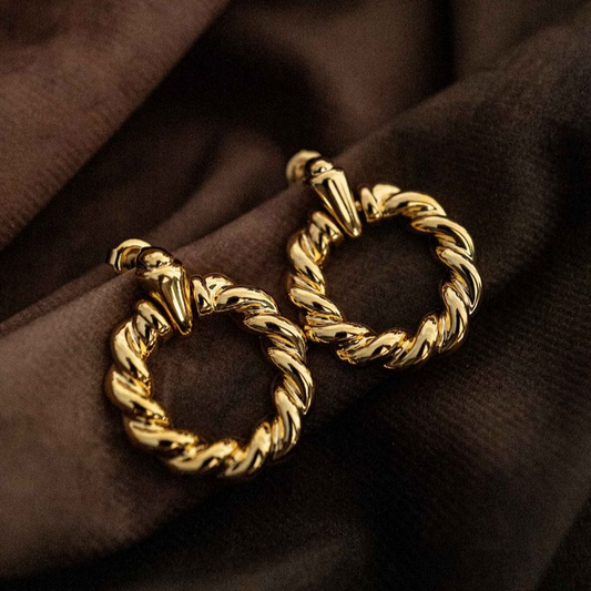 Pendientes de aro trenzados vintage dorados