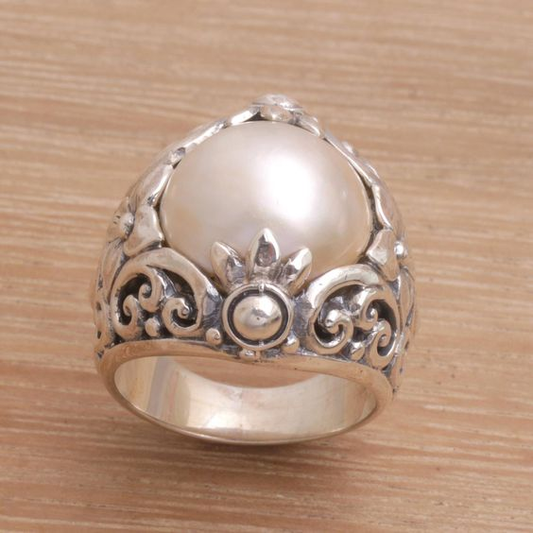 Anillo de plata con perlas redondeadas vintage