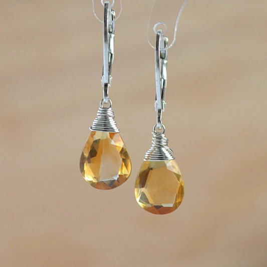 Pendientes Vintage de Cristal Amarillo con Gota