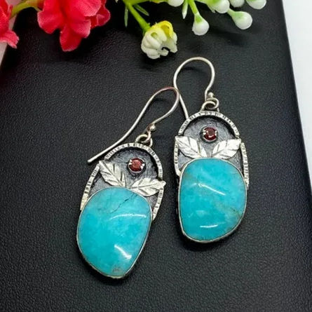 Pendientes de piedra vegetal azul vintage