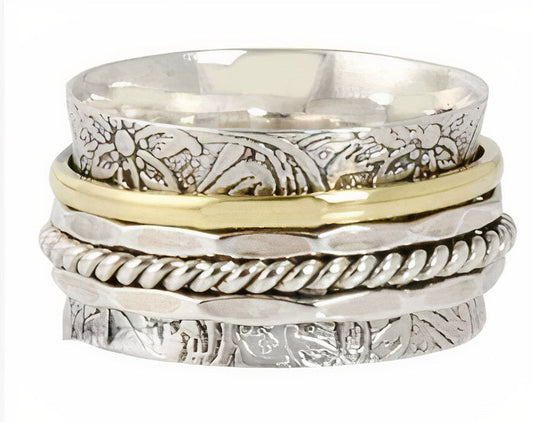 Anillo vintage de oro y plata con rosa