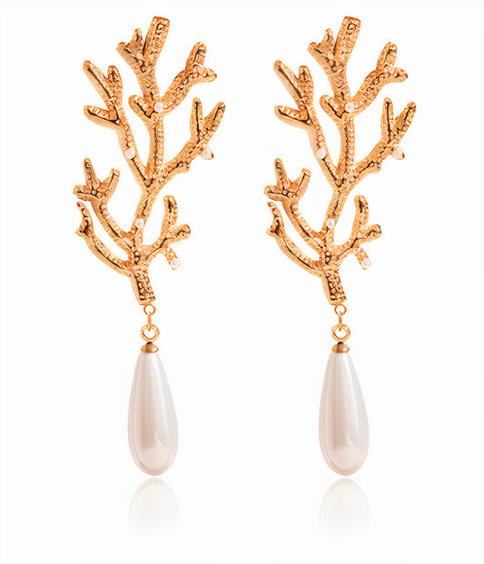 Pendientes de coral con acabado en perla de agua dulce