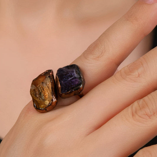 Anillo de piedra inlay vintage natural