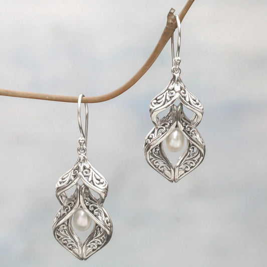 Pendientes de perlas vintage plateados con colgantes