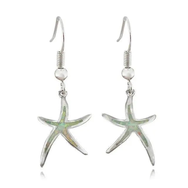 Pendientes de estrella de mar hechos de ópalo y plata