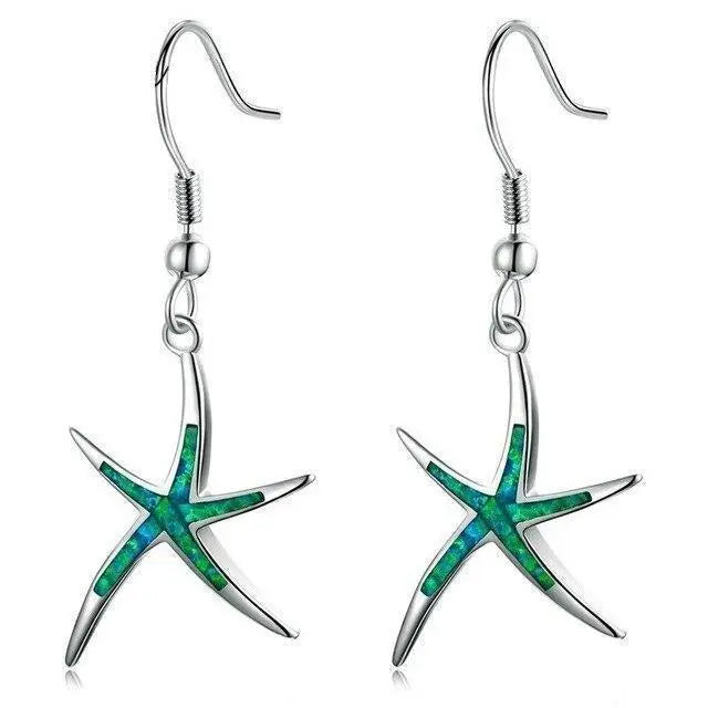 Pendientes de estrella de mar hechos de ópalo y plata