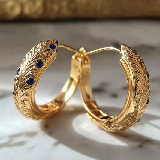 Pendientes de aro con hoja de oro vintage
